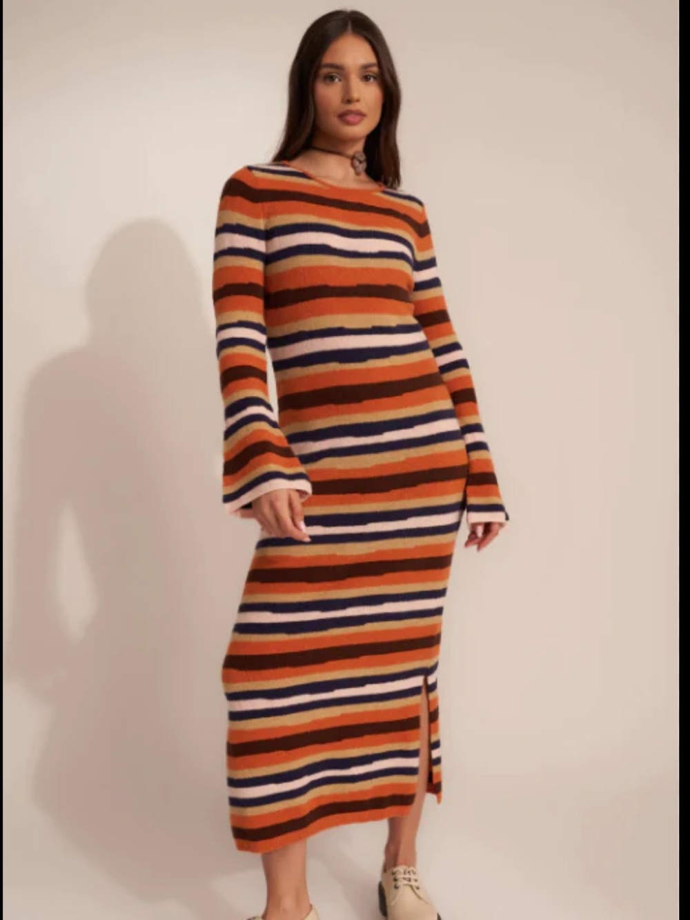 Callahan Striped Midi Dress in Orange, Navy, Cream